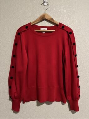 NEW Carmen Sweater Top Red Blouse Luxury Knit Career Balloon Sleeve Pullover S